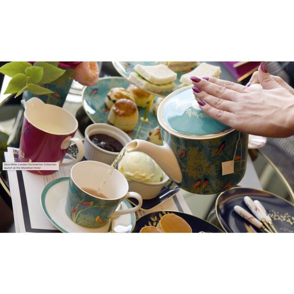 Sara Miller London Chelsea Porcelain Dark Grey Lidded Sugar Bowl & Pink Creamer - Picture 9 of 14